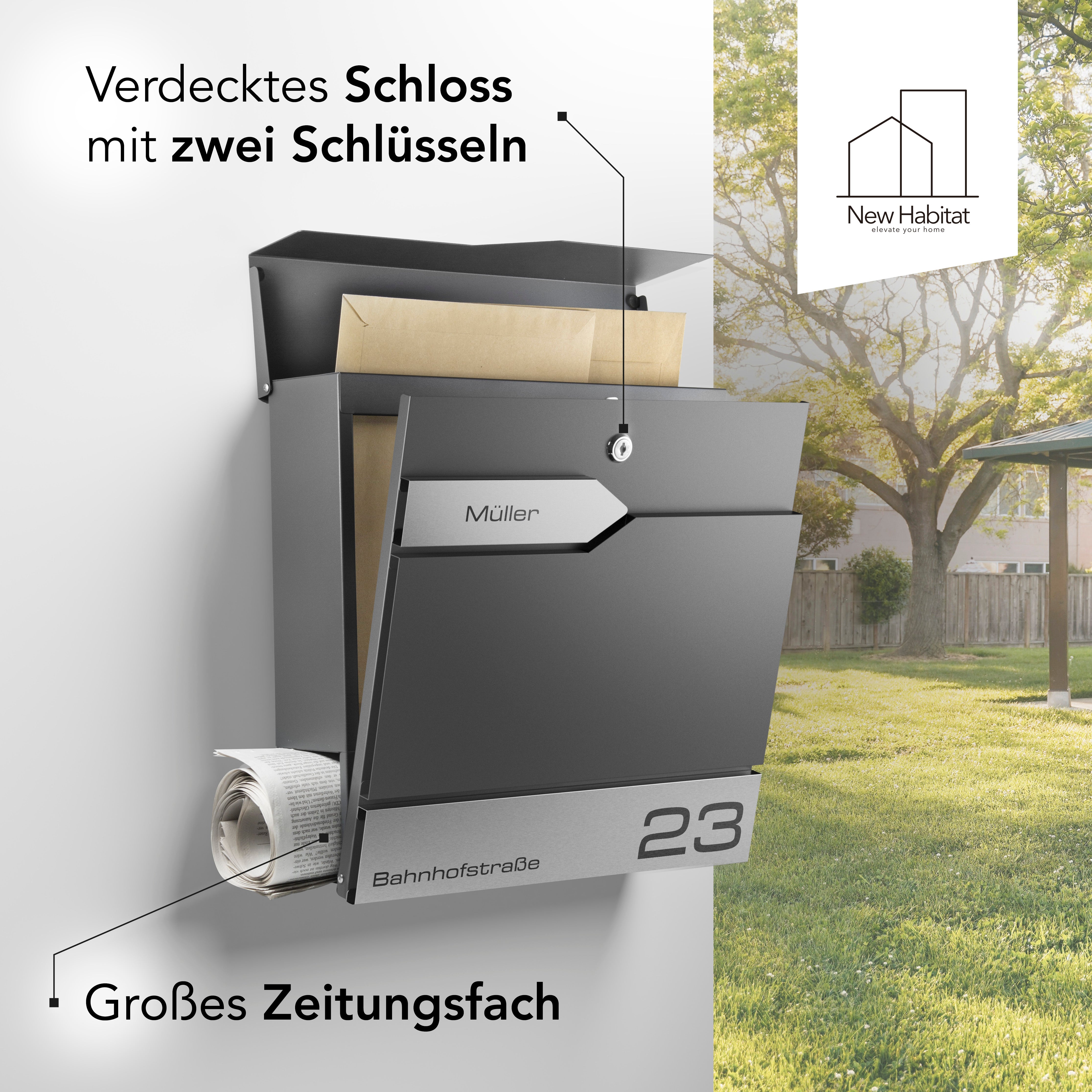 Briefkasten Sydney mit Gravur — modern & puristisch aus Edelstahl