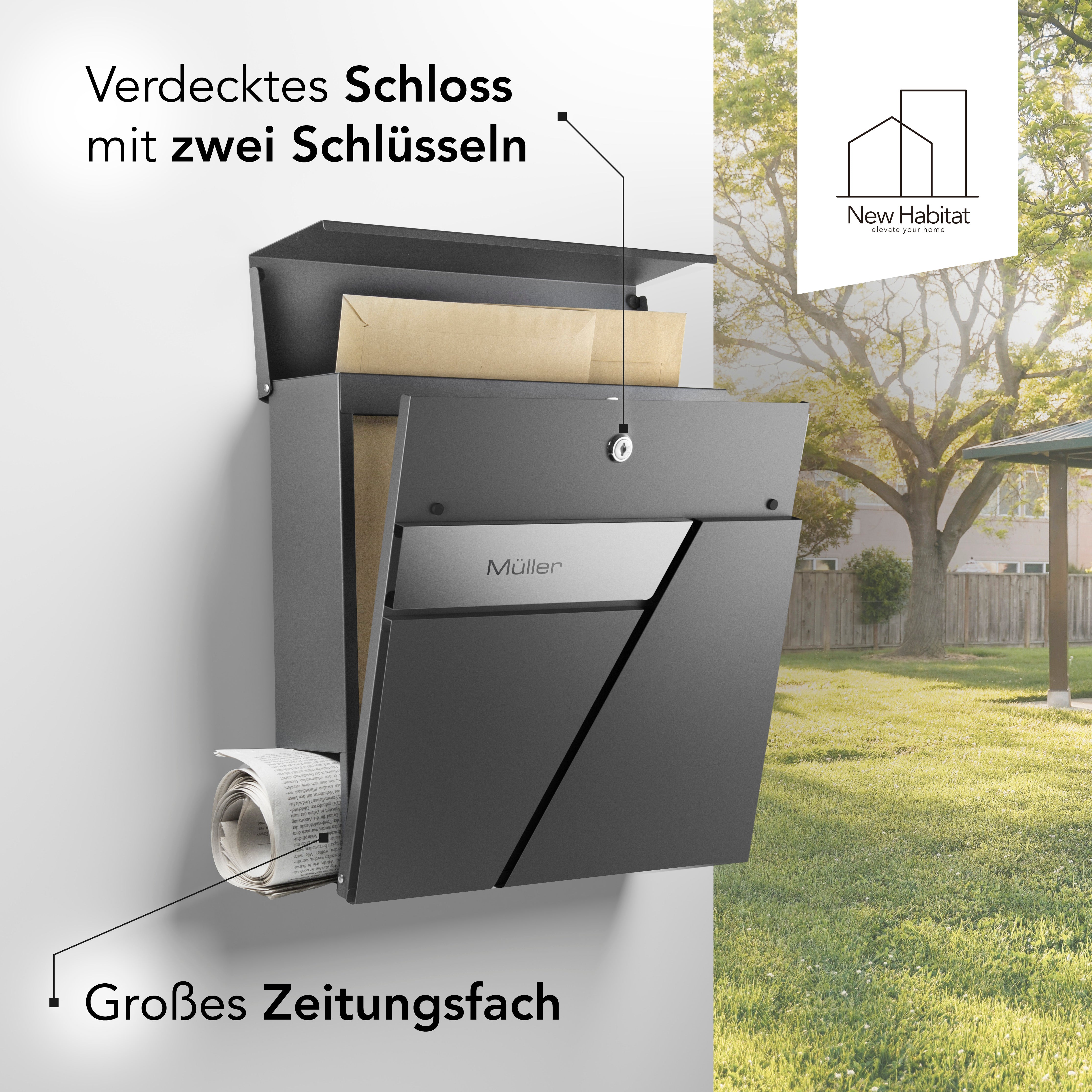 Briefkasten Amsterdam mit Gravur — urban-modern aus Edelstahl