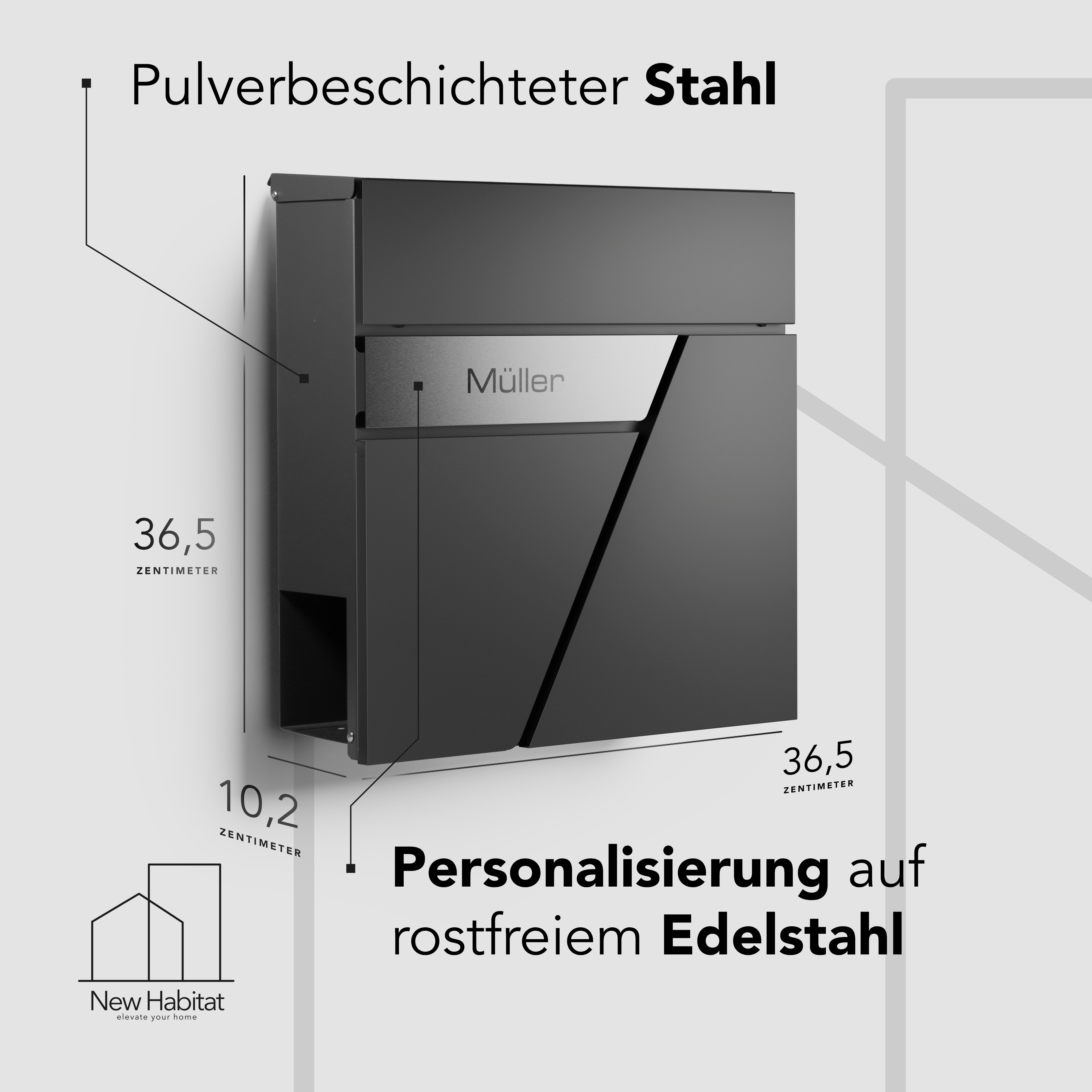 Briefkasten Amsterdam mit Gravur — urban-modern aus Edelstahl